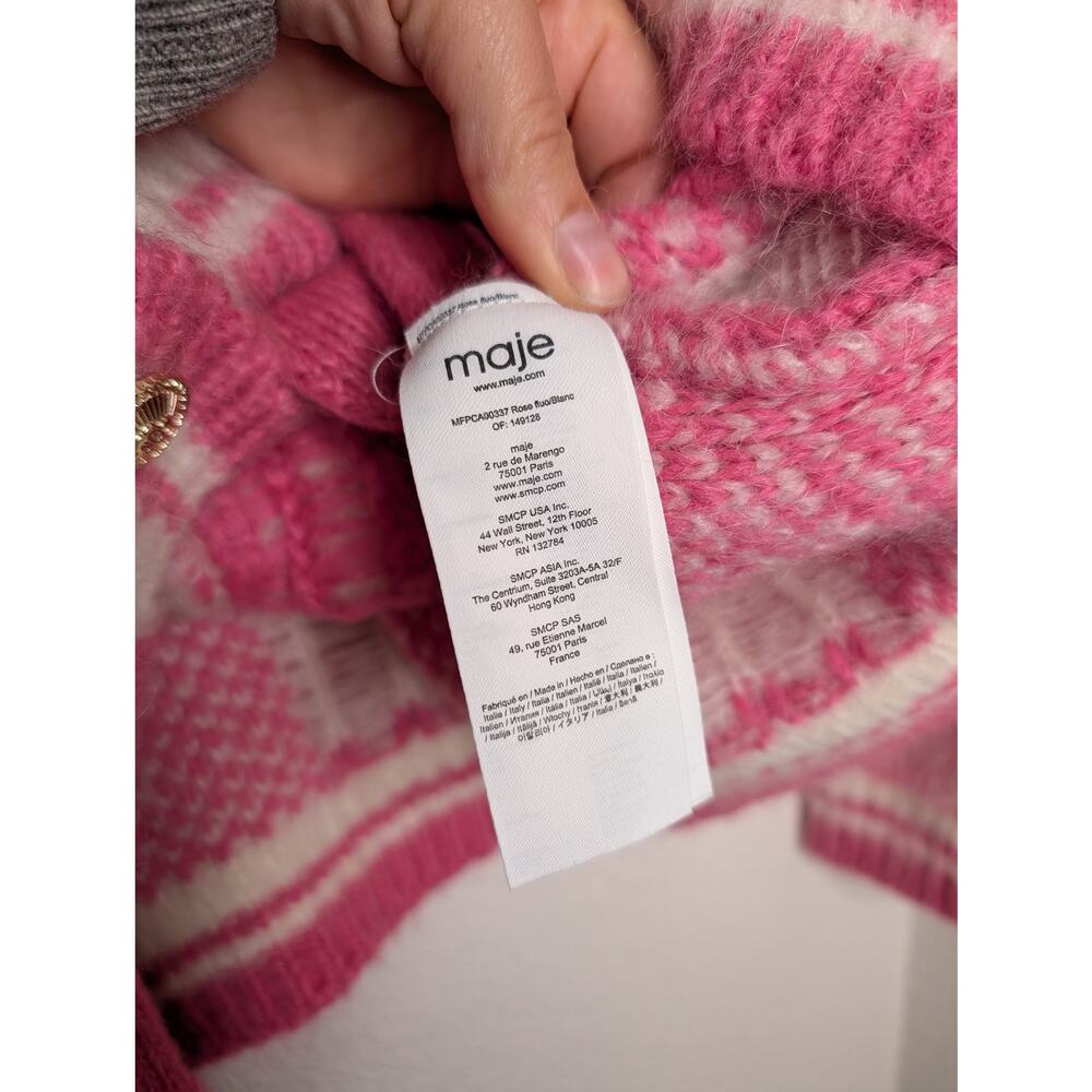 Maje Women's Checkered Jacquard Cardigan S Mohair Blend Chic Designer Preppy - Picture 6 of 7